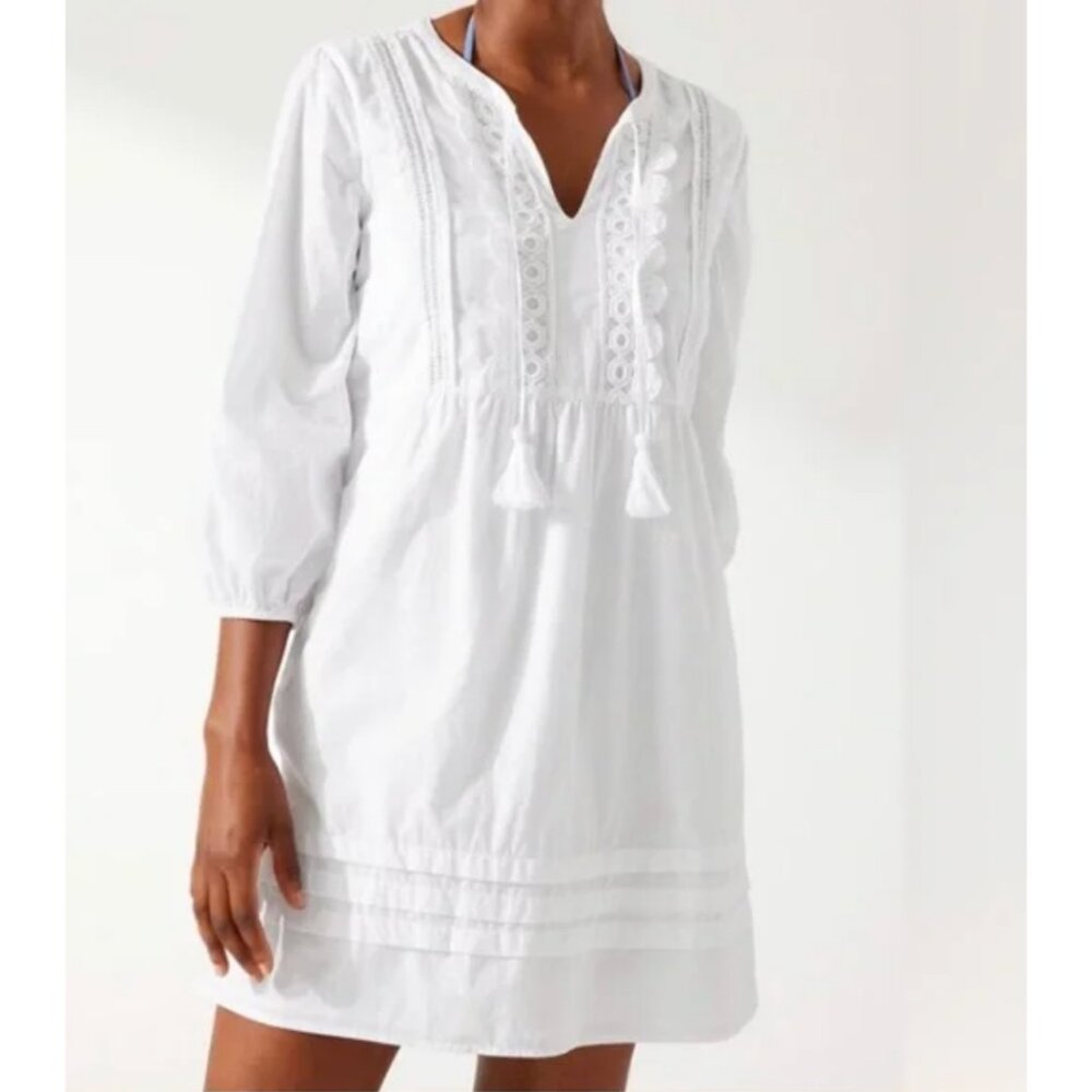 Tommy Bahama White Cotton Split-Neck Dress – XS NWOT Beach Cover-Up or Day Dress